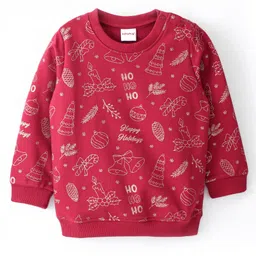 Babyhug Cotton Knit Full Sleeves Christmas Theme Foil Printed Sweatshirt - Maroon-picture-27