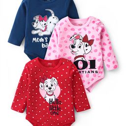Babyhug Disney Cotton Knit Full Sleeves 101 Dalmatians Graphic Onesies Pack of 3 - Red Blue & Pink-picture-1
