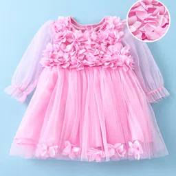 Mark & Mia Full Sleeves Solid Colour Frock Style Onesie with Floral Applique - Pink-picture-13