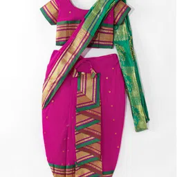 Bhartiya Paridhan Silk Nauvari Saree with Half Sleeves Zari Blouse - Red-image-17