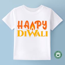 BLUSHES Diwali Theme 100% Cotton Half Sleeves Happy Diwali Text Printed Tee - White-picture-7