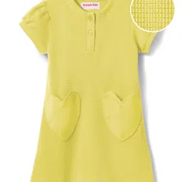 kookie kids india Kookie Kids Waffle Knit Half Sleeves Solid Henley Neck Dress With Heart Pocket Detailing - Lime Green-picture-28