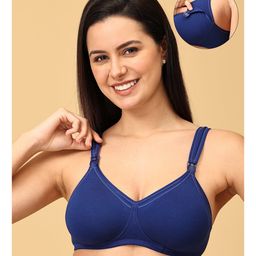 The Mom Store Cotton Elastane Sleeveless Solid Non Padded Bra With Nursing Access - Blue-picture-15