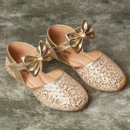 boyz n galz Bow Applique Detailed Sequins Embellished Ballerinas - Golden-picture-16