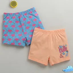 BUMZEE Cotton Knit Above Knee Length Flamingo Printed Shorts Pack of 2 - Peach & Blue-image-20