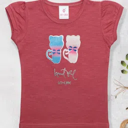 Lei-Chie Cotton Short Sleeves Cats Printed Tee - Pink-picture-22