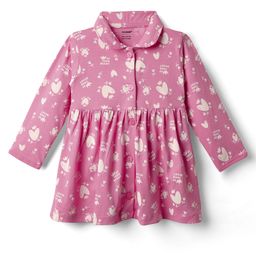 CUCUMBER Sinker Knit Full Sleeves Hearts Printed Shirt Dress With Collar Neck - Pink-picture-36