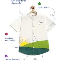 Tiber Taber Half Sleeve Sun Scape Embroidered Shirt - White image 3