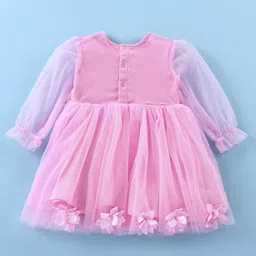 Mark & Mia Full Sleeves Solid Colour Frock Style Onesie with Floral Applique - Pink image 2