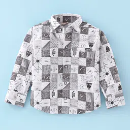 Rikidoos Full Sleeves Abstract Printed Shirt With Pant Suspender & Bow Set - White & Grey image 2