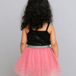 KIDSDEW Net Woven Sequins Embellished & Thread Work Embroidered Skirt - Pink image 3