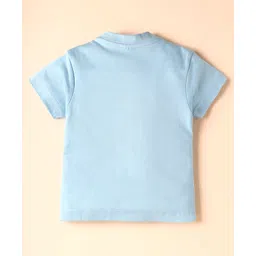 Zero Sinker Knit Half Sleeves Shorts Night Suit with Teddy Print & Stripes - Light Blue image 3