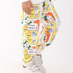 Anthrilo Fleece Knit Dinosaur Stamp Printed Winter Joggers - Off White image 4