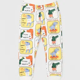 Anthrilo Fleece Knit Dinosaur Stamp Printed Winter Joggers - Off White image 5