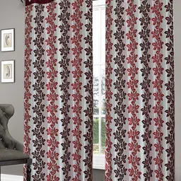 Aura Maroon & Brown Set of 4 Floral Long Door Curtain image 2