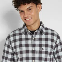 American Eagle Black Slim Fit Checks Shirt image 5