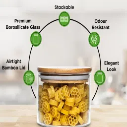 ALLO Transparent Borosilicate Glass Round Jar with Wooden Lid - Set of 4 (300 ml) image 4