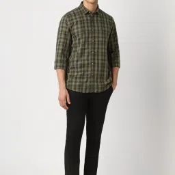 Peter England Olive Slim Fit Checks Shirt image 5