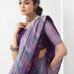 Satrani Purple Printed Saree With Unstitched Blouse image 5
