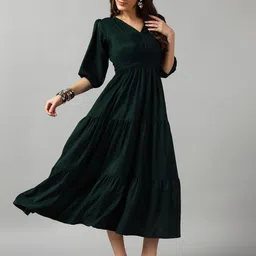 Krunal Raiyani Women Printed V-Neck Tiered A-Line Dress-image-90