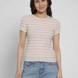 American Eagle White Fitted Striped T-Shirt-image-36