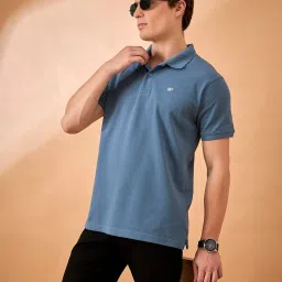 Club York Mid Blue Cotton Blend Regular Fit Solid Polo T-Shirt image 5