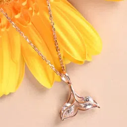 Clara 925 Silver Rose Gold Plated Swiss Zirconia Whale Tail Pendant Chain Necklace Gift for Women-picture-10