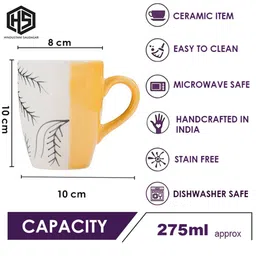 HINDUSTANI SAUDAGAR Yellow Handcrafted and Hand Painted Solid Ceramic Glossy Mugs Set of Cups and Mugs image 2