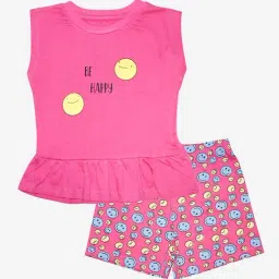 Kiddopanti Kids Pink Printed T-Shirt with Shorts-image-64