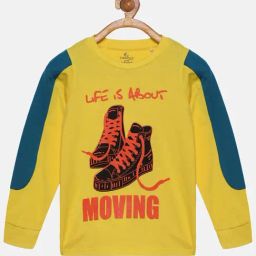 Kiddopanti Kids Yellow & Blue Cotton Printed Full Sleeves T-Shirt-picture-30