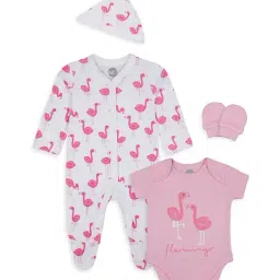 Mothercare Kids Pink & White Cotton Printed Full Sleeves Onesie Set-picture-10