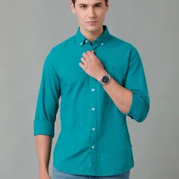 CAVALLO by Linen Club Turquoise Regular Fit Printed Shirt-picture-32