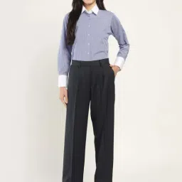 Hancock White & Blue Cotton Boyfriend Fit Striped Shirt-picture-23