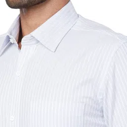 Raymond Blue Cotton Contemporary Fit Striped Shirt image 5