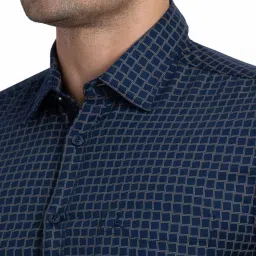 Parx Blue Cotton Slim Fit Printed Shirt image 5