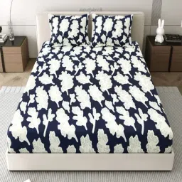 JaipurFabric Navy Blue Velvet Printed 300 TC Double Bedsheet with 2 Pillow Covers image 4