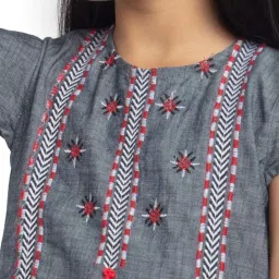 Under Fourteen Only Kids Blue Cotton Embroidered Dress image 5