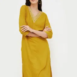 Melange by Lifestyle Mustard Printed Kurta-picture-21