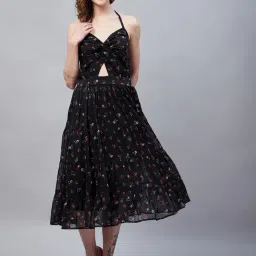 Rare Women Black Colour Midi Floral Dress-image-34