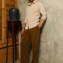 Campus Sutra Beige Poly Spandex Regular Fit Textured Shirt image 5