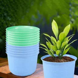 Kuber Industries 12Pcs Blue & Green Textured Planters With Plate image 1