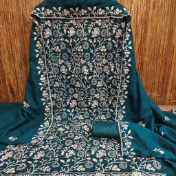 BlissFlair Floral Embroidered Thread Work Vichitra Silk Unstitched Dress Material-picture-26