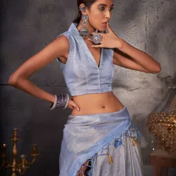 Vardha Light Blue Woven Saree With Unstitched Blouse image 5