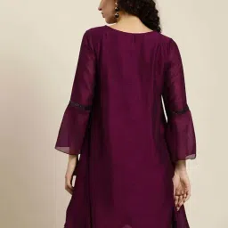 Qurvii Wine Embellished A Line Dress image 2