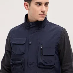 The Bear House Blue Nylon Regular Fit Solid Casual Jacket image 5
