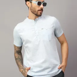 Cantabil Sky Blue Regular Fit Henley T-Shirt image 5