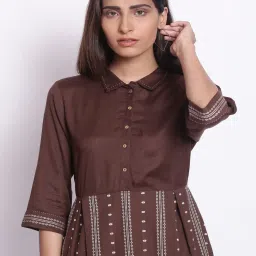 W Dark Brown Geometric Printed Dress image 5