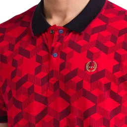 ColorPlus Red Cotton Tailored Fit Printed Polo T-Shirt image 5