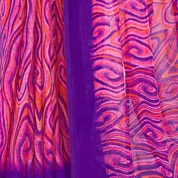 Satrani Pink & Purple Printed Saree With Unstitched Blouse image 5