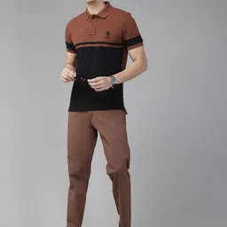 U.S. Polo Assn. Men Colourblocked Polo Collar Pure Cotton Slim Fit T-shirt image 4